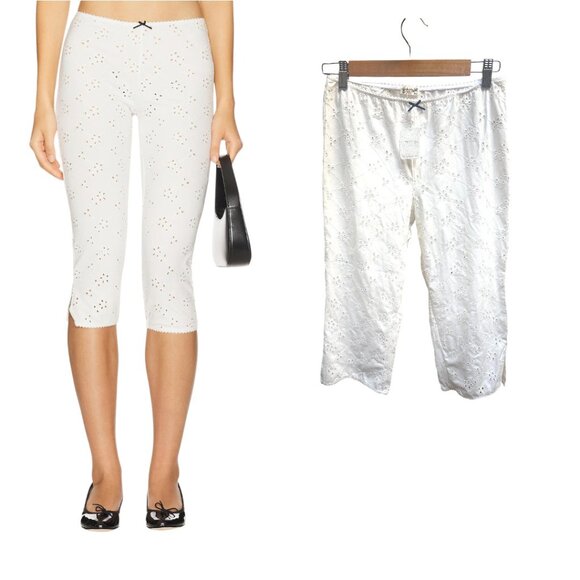 FREE PEOPLE EYELIT LACE BLOOMER CROP LOUNGE OFF WHITE PANTS LARGE NWT X REVOLVE - Picture 2 of 5